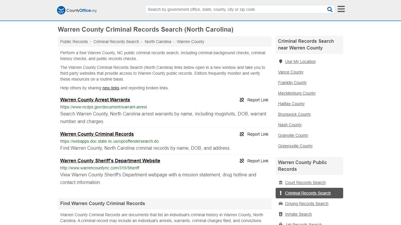 Warren County Criminal Records Search (North Carolina) - County Office